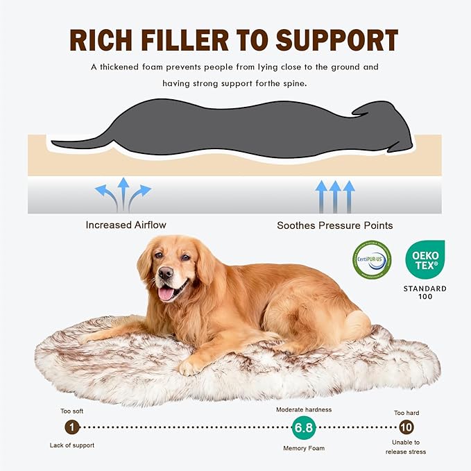 Welfibr 100% Waterproof Large Dog Bed Luxury Faux Fur Dog Mat Orthopedic Fluffy Dog Beds for Large Dogs Comfy Dog Beds Large Sized Dog Washable Dog Rug Bed with Removable Cover Non-Slip Dog Pad 50"