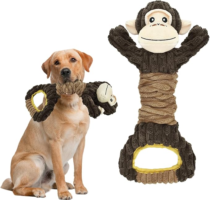 Vehomy Dog Squeaky Toy Gorilla Shaped Dog Toy for Aggressive Chewers Tug of War Dog Toy Pet Interactive Toy Dog Plush Toy with Crinkle Paper for Small Medium Large Dogs Gorilla, Brown