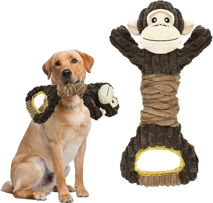 Vehomy Dog Squeaky Toy Gorilla Shaped Dog Toy for Aggressive Chewers Tug of War Dog Toy Pet Interactive Toy Dog Plush Toy with Crinkle Paper for Small Medium Large Dogs Gorilla, Brown