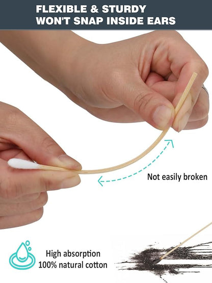 400pcs Dog Ear Swabs 6 Inch - Extra Long Bamboo Cotton Buds for Dog Ear Cleaning, Gun Cleaning, Detailing - Flexible & Sturdy Bamboo Handle, Lint-Free Precision Tips with 4-Pack Storage