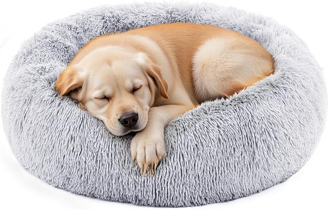 NEWBULIG 30.7x30.7 Inch Dog Bed Large Sized Dog, Donut Shape Cat Beds for Indoor Cats with Washable, Anti-Slip, Faux Fur