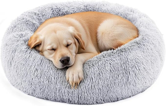 NEWBULIG 30.7x30.7 Inch Dog Bed Large Sized Dog, Donut Shape Cat Beds for Indoor Cats with Washable, Anti-Slip, Faux Fur