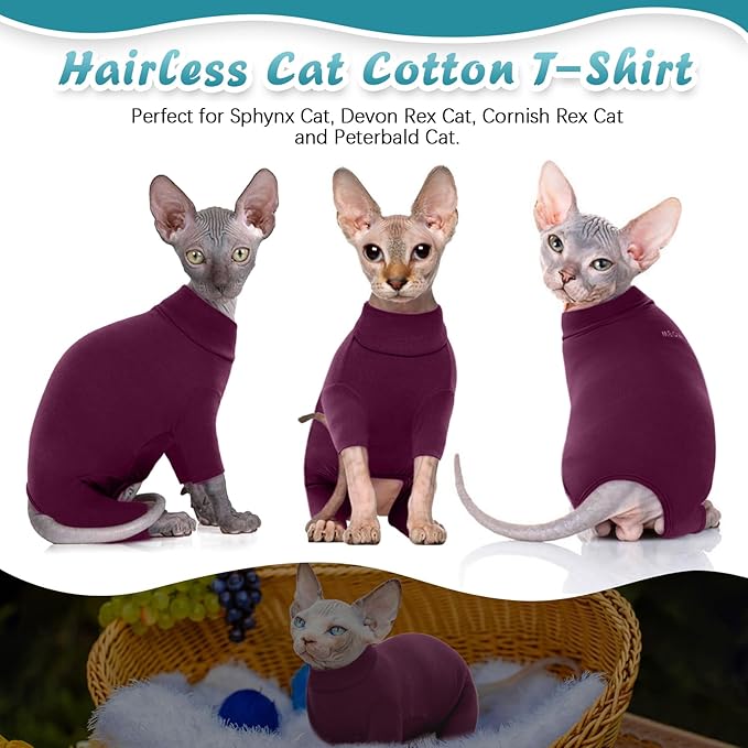 ROZKITCH Hairless Cat Sweater, Breathable Soft Jumpers for Sphynx Only, Coat with Four Legs, Warm Sweater T-Shirt Cat Pajamas Jumpsuit Vest Cornish Rex, Devon Rex, Peterbald Purple S