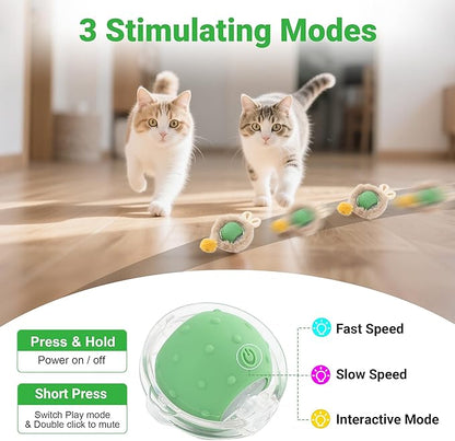 MoofeePaws Interactive Cat Toys for Indoor Cats Fast Rolling Ball, Automatic Motion Activated Ball, Hide and Seek for Indoor Exercise Toys, Real Bird Squeaky for Kitten Exercise Kicker