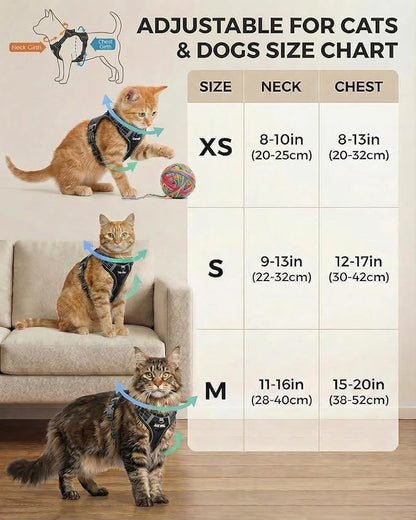 Luxelle Escape-Proof Cat Harness and Leash Set – Adjustable No Pull Soft Vest with 360° Reflective Straps, Built-in Pocket & Wrist Strap, Breathable Mesh Outdoor Harness for Cats & Kittens