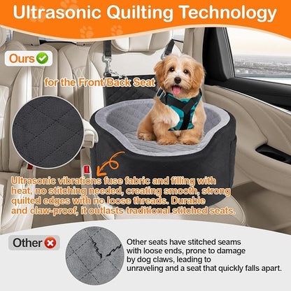 Dog Booster Car Seats for Small Medium Dogs, Fits Dogs Under 19", 28D High-Density Memory Foam with Waterproof Cover, Pet Travel Bed with Storage Pockets, Blanket, Dog Safety Belt, Black