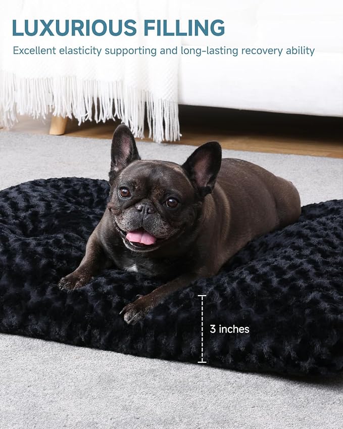 KSIIA Washable Dog Bed Anti-Slip Dog Crate Beds Deluxe Plush Kennel Pad Comfy Pet Sleeping Mat for Small Dogs, 23" x 18", Black