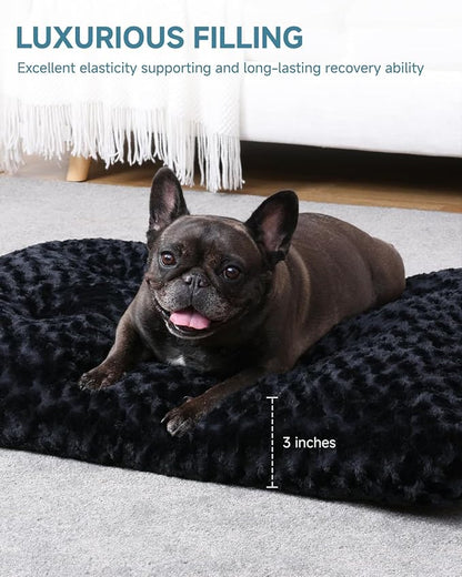 KSIIA Washable Dog Bed Anti-Slip Dog Crate Beds Deluxe Plush Kennel Pad Comfy Pet Sleeping Mat for Small Dogs, 23" x 18", Black