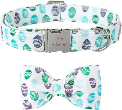 Easter Dog Collar with Bow Tie - Adjustable Easter Eggs Dog Collar Classic Bowtie Metal Buckle Puppy Collars for Small Medium Large Dogs M