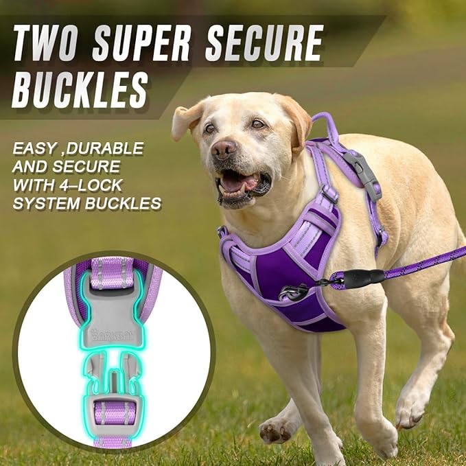 BARKBAY No Pull Dog Harness Front Clip Heavy Duty Reflective Easy Control Handle for Large Dog Walking(Violet Purple & Purple,XL)