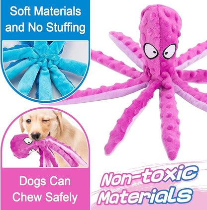 Alphatool Squeaky Dog Toys - 3pcs No Stuffing Octopus Soft Plush Crinkle Toys to Keep Them Busy, Interactive Essentials for Small Medium Pets Dogs Gifts, Blue/Purple/Orange