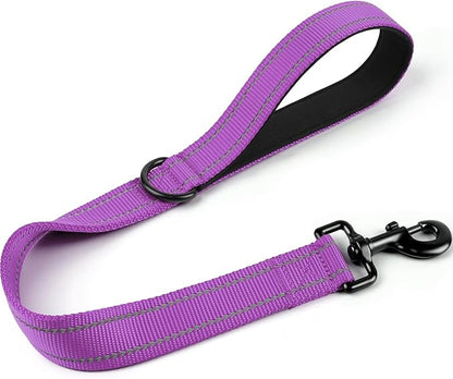 Joytale Strong Short Dog Leash 2FT, 1.2 Inch Wide, Heavy Duty, Padded Handle for Traffic Control, Reflective Leash for Medium and Large Dogs Walking Training, Purple