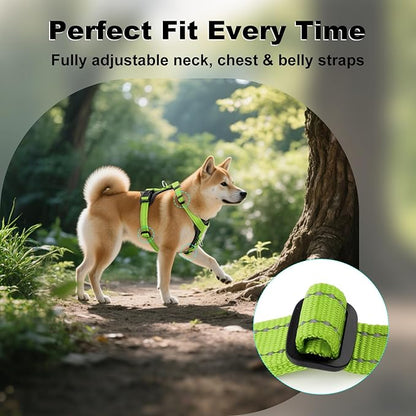 Plutus Pet Adjustable No Pull Dog Harness with Leather Accents, Heavy Duty Reflective Nylon Vest for Training, Hiking, Easy Walk Harness for Small, Medium, Large Dogs (Green, XL)