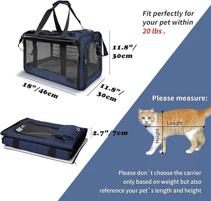 GAPZER Medium Cat Carrier Large Cat 15 lbs+ Soft Pet Carrier Small Puppy/Ventilated 2 Kittens Car Travel Bag Case/Comfy Big Maine Coons 25 Pounds/Soft-Sided Mesh Kitty Products Dark Blue