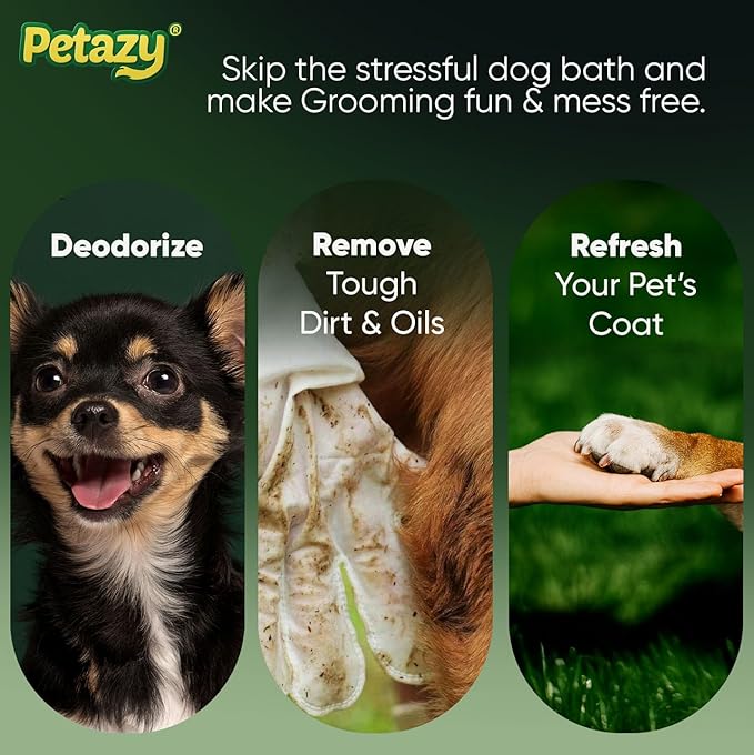 Petazy Pet Glove Wipes for Dogs & Cats – 50 Pack | Hypoallergenic, No Rinse, Extra Thick Cleaning Gloves with Aloe & Coconut Oil | Paws, Face, Ears & Butt | Travel Friendly, Gentle & Safe