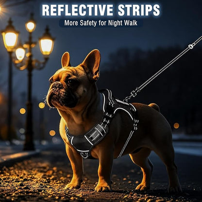 MOOGROU Tactical Dog Harness and Leash Set Medium Sized Dog,Heavy Duty No Pull Service Dog Vest and 10 Patches with Dog Seat Belt,Reflective Adjustable Pet Harness for Training Walking Hiking Black M