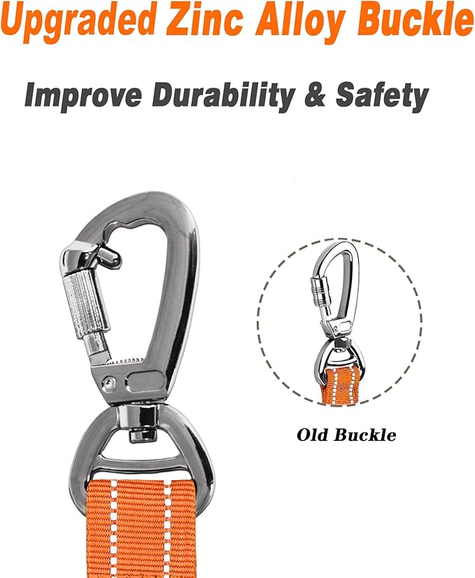 AUBELL Tactical Dog Leash Heavy Duty,4-6ft Reflective Strong No Pull Bungee Leash for Medium Large Dogs with Comfortable Padded Double Handle,Car Seat Belt,360 Degree Rotating Carabiner,Orange