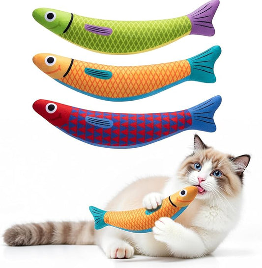 PetBusy Cat Toys with[5000mg A+Natural Catnip &Silvervine] [Baby Grade] Interactive Soft Chew Kicker Cat Toys for Indoor Cats & Kittens, [Crinkle &Bell] Fish Sound Toy, Drives Bored Cat Crazy with Fun