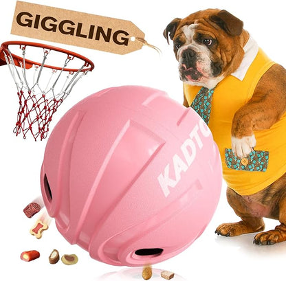 KADTC Extra-Large Size Durable Dog Treat Dispenser Ball - Giggle Basketball for Aggressive Chewers Breed Dogs Giggling Balls Indestructible Food Pink Toy Interactive Play Indoor & Outdoor