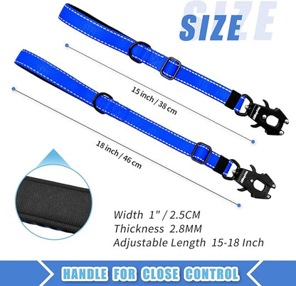 Strong Heavy Duty Dog Leash - Adjustable 15"-18" Reflective Nylon Training Leash with Padded Handle & Frog Clip, Traffic Control for Large Medium Dogs No Pull Walking Dark Blue