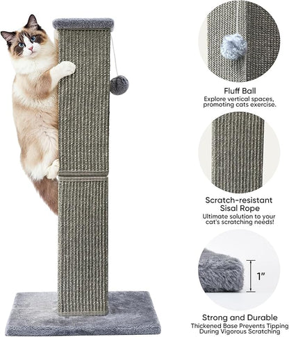 YULOYI Cat Scratching Post 32 Inch for Indoor Large Cats and Kitten, Nature Sisal Tall Cat Scratch Post, Sisal Cat Scratcher Improve Cat's Scratching Habits and Protect Your Furniture, Dark Grey