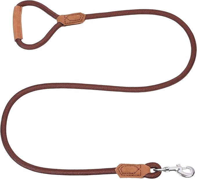 Mile High Life | Premium Leather Dog Leash | Strong Rope Leash | Leather Handle | Zinc Alloy Strong Clasp | Small Medium Large Dogs | 4/5/6 Feet(Dark Brown, 72 Inch (Pack of 1))