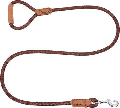 Mile High Life | Premium Leather Dog Leash | Strong Rope Leash | Leather Handle | Zinc Alloy Strong Clasp | Small Medium Large Dogs | 4/5/6 Feet(Dark Brown, 72 Inch (Pack of 1))
