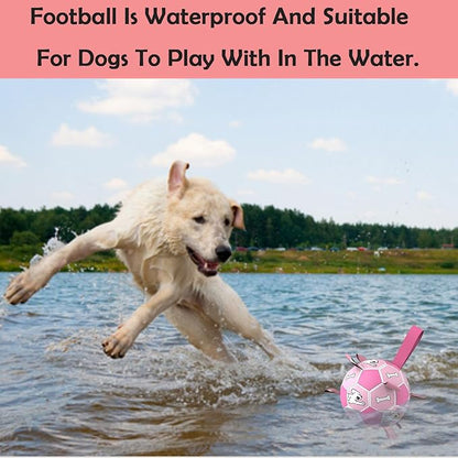 Domchan Dog Soccer Ball, Interactive Toys for Tug of War, Puppy Birthday Gifts, Tug Toy, Water Toy, Durable Balls for Small & Medium Size(6 inch-Pink)