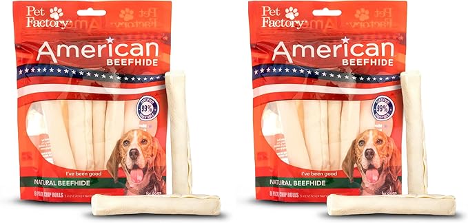 Pet Factory American Beefhide 5" Chip Rolls Dog Chew Treats - Natural Flavor, 8 Count/2 Pack