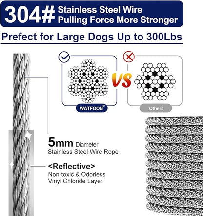 Tie Out Cable for Dogs Up to 300lbs,50ft Extra Strong 1000lbs Break Strength Tie-Out Tether Trolley Training Lead,Dog Run Cable for Yard Garden Park Camping Outside(Sliver/50ft)
