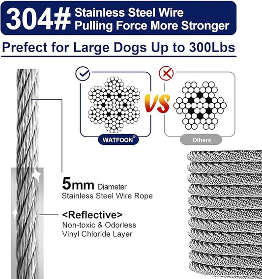 Tie Out Cable for Dogs Up to 300lbs,50ft Extra Strong 1000lbs Break Strength Tie-Out Tether Trolley Training Lead,Dog Run Cable for Yard Garden Park Camping Outside(Sliver/50ft)
