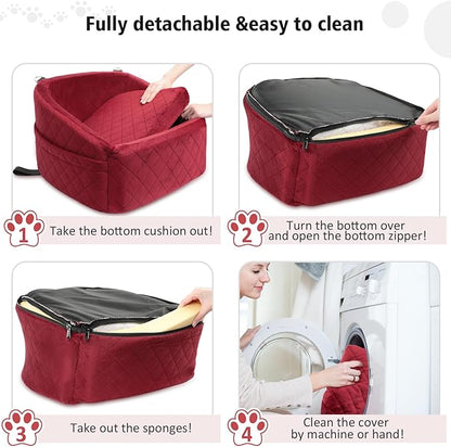 NEEZUKAR Dog Car Seat for Small Medium Dogs,Detachable Washable Dog Booster Seat Under 30lbs, Pet Car Seats Travel Bed with Storage Pockets and Safety Belt(Red)