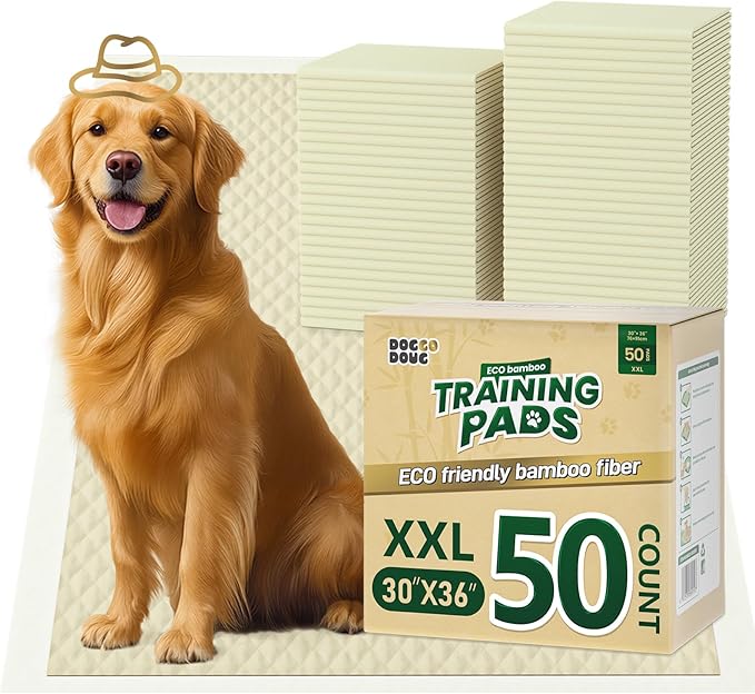 DOGGO DOUG Puppy Pads 50 Count Small 30x36in Bamboo Training Pads Deodorizing Leakproof Quick Drying Dog Pee Pads Super Absorbent Disposable Pee Pads for Dogs with Adhesive Tabs