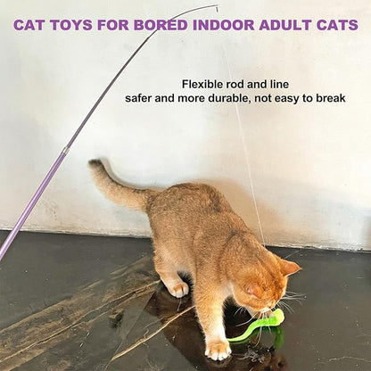 Cat Toys for Indoor Cats, 11PCS Interactive Cat Toy Wand Pack, 2 Retractable Cat Wand & 7PCS Worm Teaser Refills, Plush Fish Kitten Toys, Cat Feather Fishing Pole Toy for Play Chase Exercise