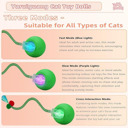 Yaruiguang New Upgraded Cat Ball Toy - Speedy Tail 3.0 Cat Toy, Interactive Cat Toy Ball, Stimulating Toys and Juguetes para Gatos, Cat Toys for Bored Indoor（Sound Switchable） (Green)