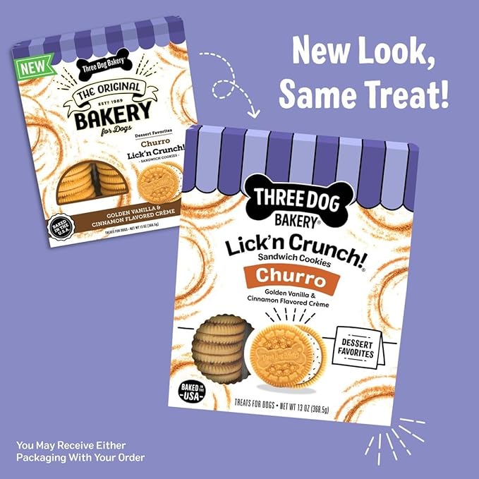 Three Dog Bakery Churro Lick'n Crunch Vanilla & Cinnamon Crunchy Dog Treats, 13-oz Box (Pack of 2)
