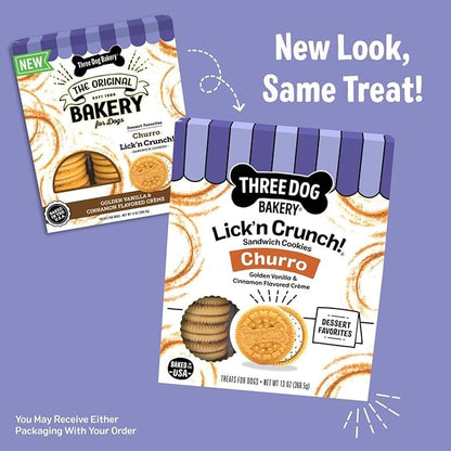Three Dog Bakery Churro Lick'n Crunch Vanilla & Cinnamon Crunchy Dog Treats, 13-oz Box (Pack of 2)