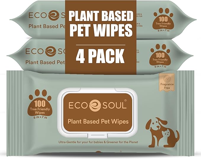 ECO SOUL Pet Wipes for Dogs & Cats, Unscented Large Cleaning Wipes with Aloe & Glycerin | Alcohol & Chlorine Free | Pack of 1 (100 Wipes) (Pack of 4)