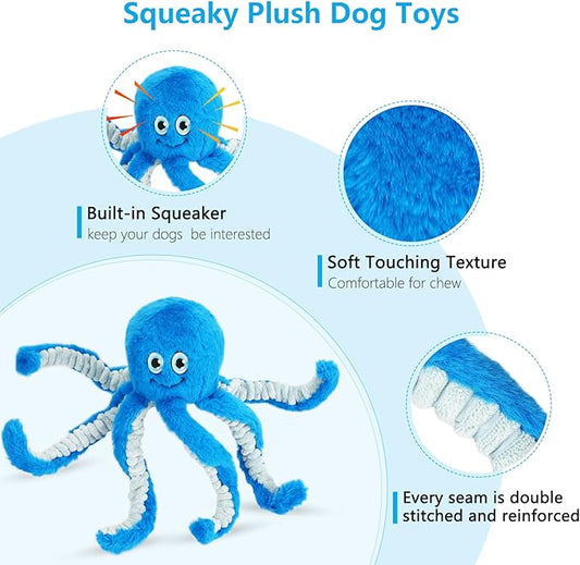 Eneston Dog Toys with Crinkle Paper- Octopus Stuffed Dog Squeak Toy Interactive Tug of War Puppy Toys for Small, Medium, Large Dogs