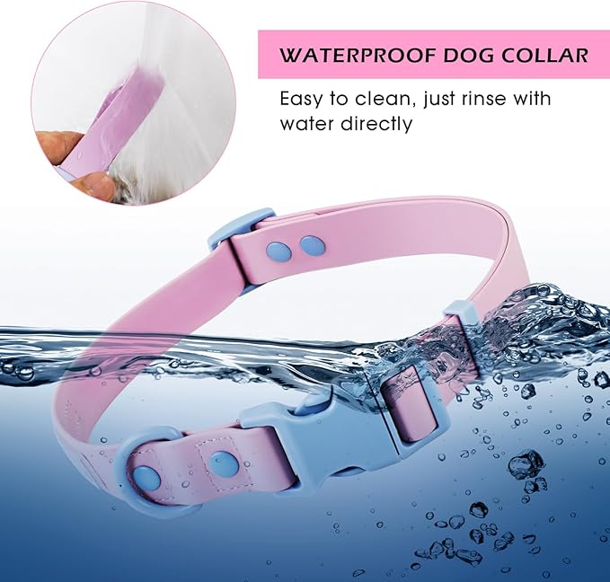 Wolfone Waterproof Dog Collar with Quick Release Buckle， Cute Adjustable Collar for Dogs Comfort Sturdy Durable Odor Proof Easy Care（Sweet Lilac 37.5-55cm）