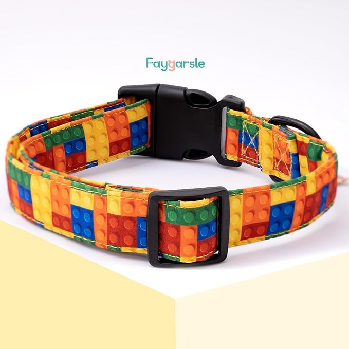 Faygarsle Dog Collar for Small Medium Large Dogs Colorful Puppy Collars for Female Dogs Toy Building Blocks Patterned Pet Collars for Summer Spring Wedding Puppy Girl Dog Collar XS