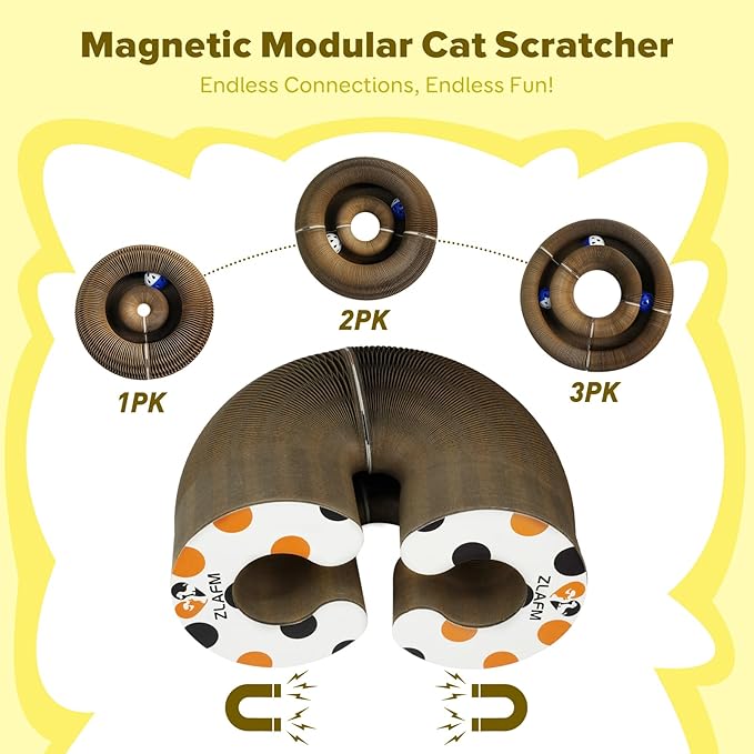 Magic Organ Cat Scratcher Toy, Foldable & Reversible Accordion Kitty Toy with Bell Ball, Interactive Cardboard Scratching Board Scratcher Pad for Indoor Cats (1 Pack)