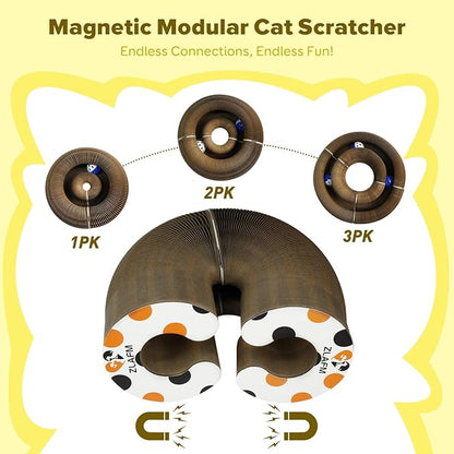Magic Organ Cat Scratcher Toy, Foldable & Reversible Accordion Kitty Toy with Bell Ball, Interactive Cardboard Scratching Board Scratcher Pad for Indoor Cats (1 Pack)