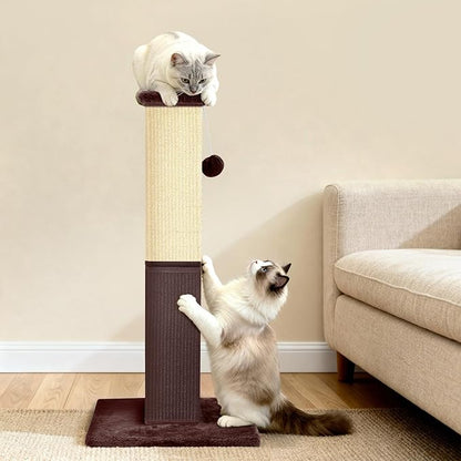 YULOYI Cat Scratching Post, 32 Inch Cat Scratching Post for Large Cats, Cat Scratcher with Nature Sisal, Cat Scratch Post for Indoor Large Cats and Kitten, Brown