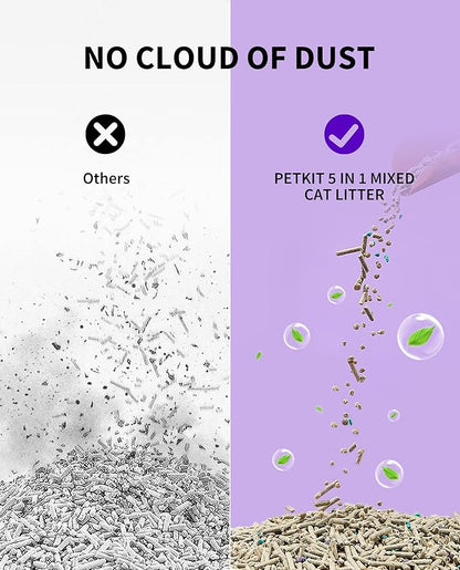 PETKIT Mixed Cat Litter Fast Clumping,Flushable,Ultra Absorbent, 100% Natural Ingredients Litter,Water Dissolvable,Really Dust-Free,Low Tracking Bentonite Tofu Litter ( 7.9 lb×4 Bags)