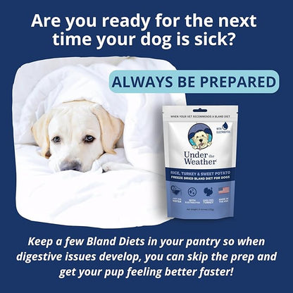 Under the Weather Bland Diet for Dogs | Easy to Digest for Sick Dogs |Always Be Ready| Contains Electrolytes - All Natural Freeze Dried 100% Human Grade Meats| 1 Pack- Rice Turkey & Sweet Potato - 6oz