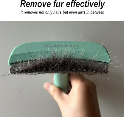 FurorMeow Pet Deshedding Tool with Curve Blade, Cat Grooming Brush, Tight V-shaped Teeth Shedding Comb for Cats and Dogs (Green, Large)