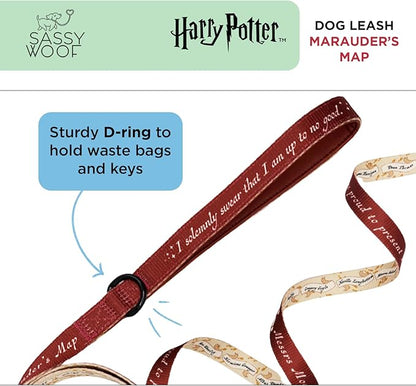 Sassy Woof Harry Potter™ Marauder's Map Dog Leash 60-Inch with Neoprene Padded Handle - Comfortable, Durable, and Stylish for Small to Large Dogs - Officially Licensed