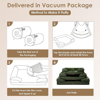 EHEYCIGA Orthopedic Dog Beds for Extra Large Dogs, Waterproof Memory Foam XXL Dog Bed with Sides, Non-Slip Bottom and Egg-Crate Foam Big Pet Couch Bed with Washable Removable Cover, Dark Green