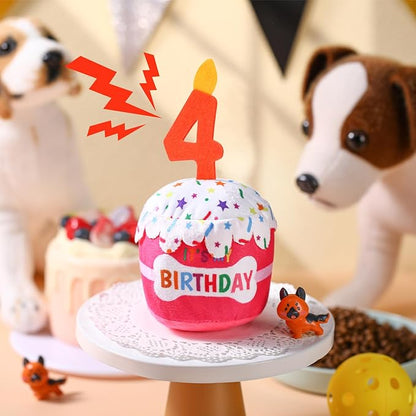 Dog Birthday Cake Toy Accessories for Girl Boy Gifts, Squeaky Plush Toy for Dog Birthday Party Decor Favor for Large, Medium and Small Dogs(4th,Pink)